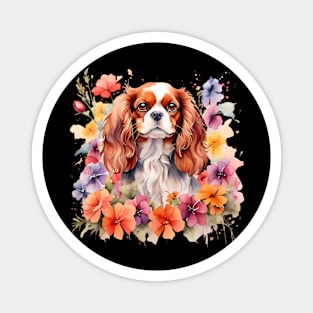 A cavalier king charles spaniel decorated with beautiful watercolor flowers Magnet